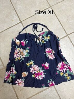 Kona Sol Navy Floral Swim Top with Pink & Yellow Blooms